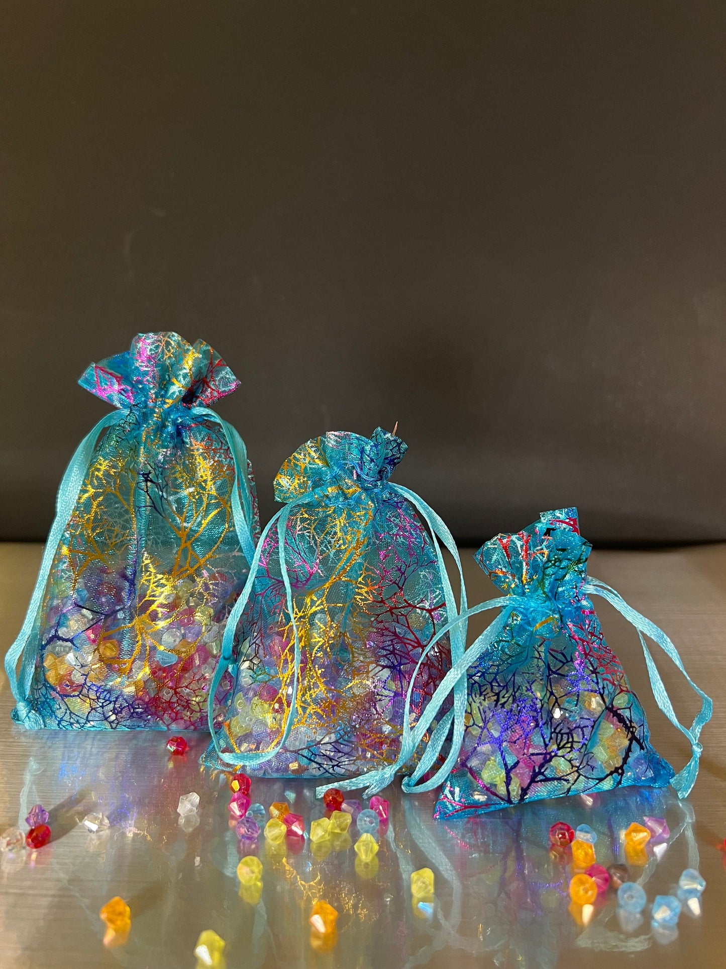 5 Pk Organza Bags - Coral Pattern
