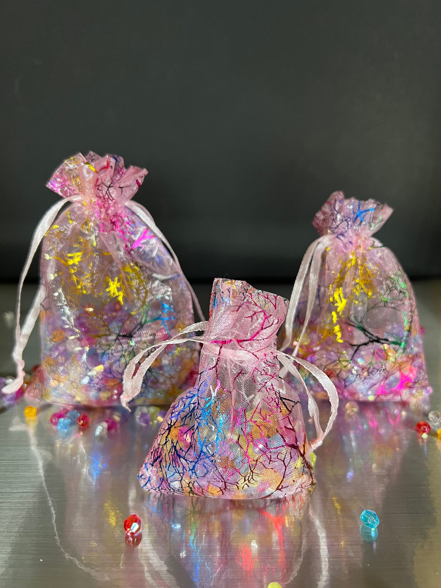 5 Pk Organza Bags - Coral Pattern