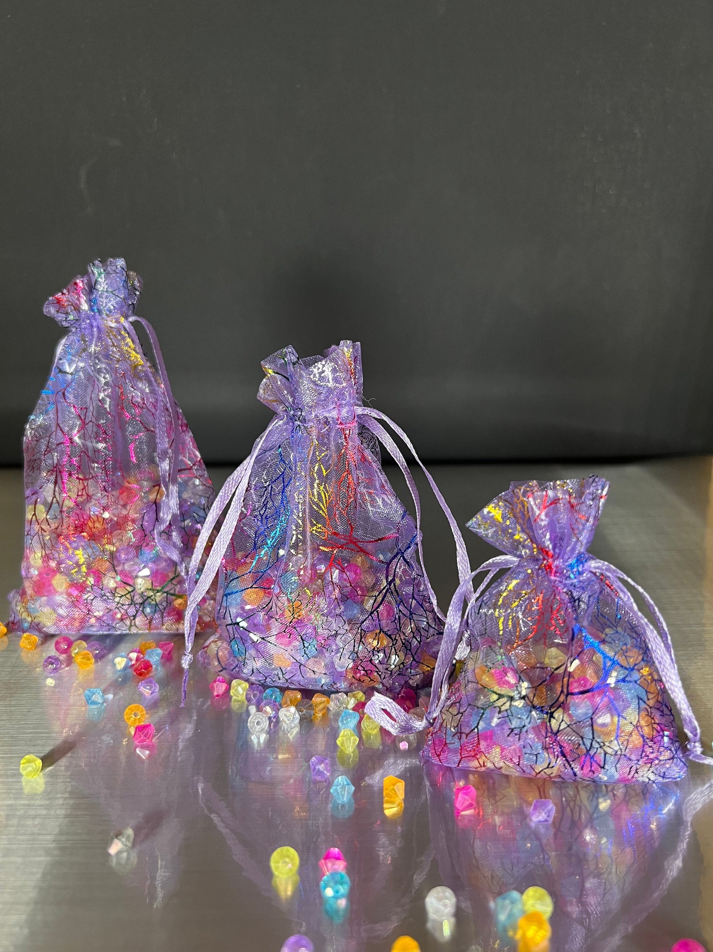 5 Pk Organza Bags - Coral Pattern