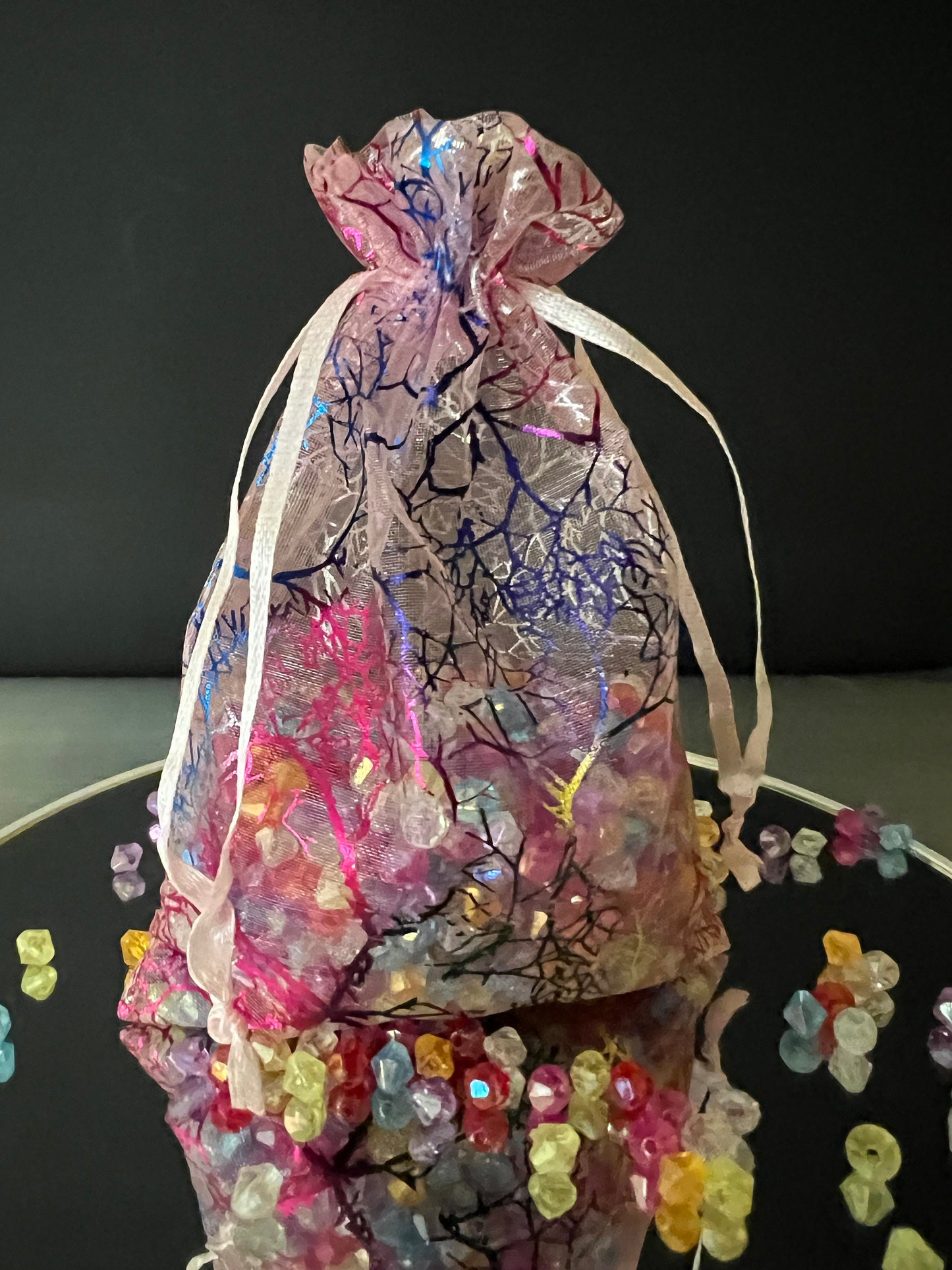5 Pk Organza Bags - Coral Pattern